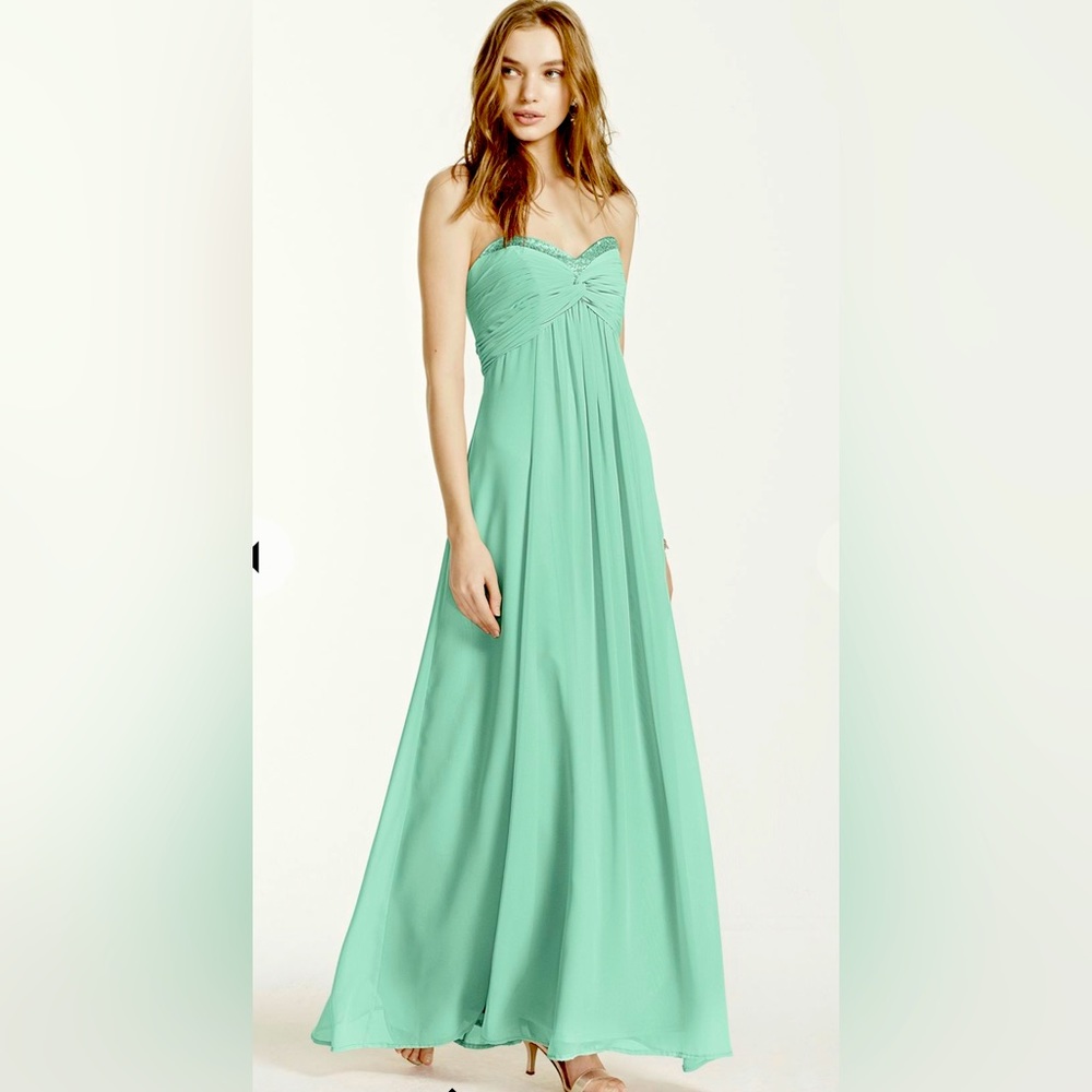 DAVID'S BRIDAL sheer long chiffon dress with sweetheart neckline Size 2 NWT